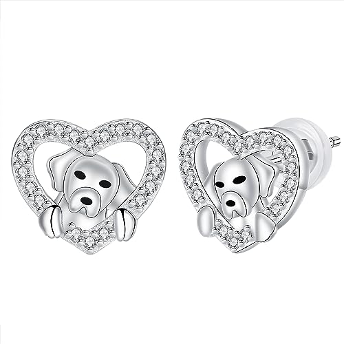 Arrebol Hund Welpen Ohrringe 925 Sterling Silber Damen Herz Ohrstecker Haustier Liebhaber Original Schmuck Für Frauen Schwester Freundin Mädchen Mutter Tochter Geschenk von Arrebol