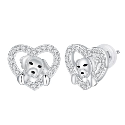 Arrebol Hund Welpen Ohrringe 925 Sterling Silber Damen Herz Ohrstecker Haustier Liebhaber Original Schmuck Für Frauen Schwester Freundin Mutter Tochter Geschenk von Arrebol