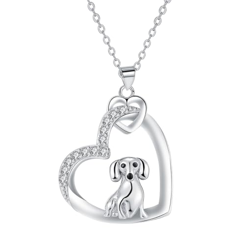 Arrebol Hunde Welpen Kette Silber 925 Damen Halskette Herz Anhänger Haustier Original Für Frauen Schmuck Geschenk |45cm+5| von Arrebol