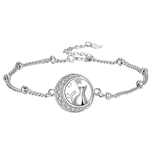 Arrebol Katzen Armband 925 Sterling Silber Damen Armbänder Original Schmuck für Schwester Freundin Ehefrau Mutter Tochter, Verstellbarer [16+4cm] von Arrebol