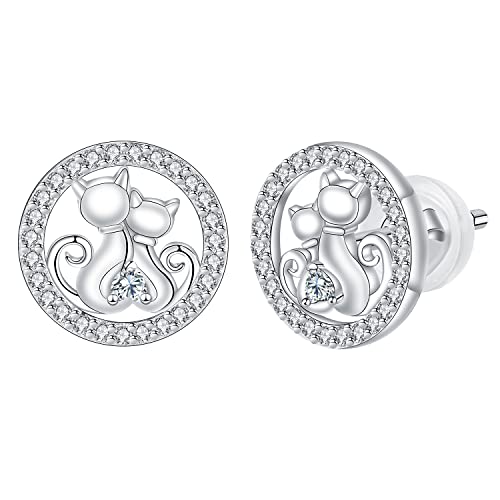 Arrebol Katzen Ohrringe 925 Sterling Silber Damen Ohrstecker Romantische Original Schmuck Für Katzenliebhaber Frauen Mädchen Geschenk von Arrebol