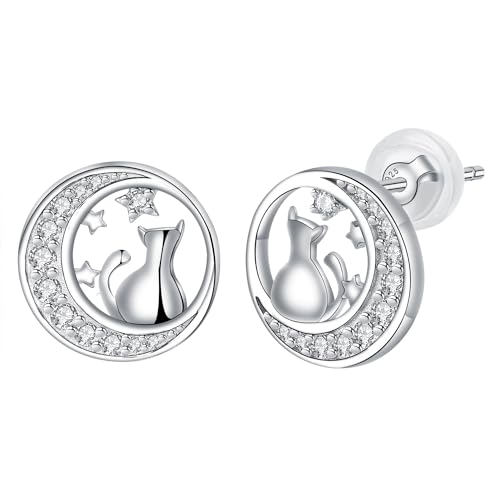 Arrebol Katzen Ohrringe 925 Sterling Silber für Damen Ohrstecker Original Schmuck Weihnachts Geschenk für Damen Tochter Enkelin von Arrebol