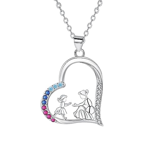 Arrebol Mutter und Tochter Kette Damen Sterling Silber 925 Mama Halskette Herz Anhänger mit Mutter Tochter Verstellbar Ketten |45cm+5| Für Mutter Mädchen Frauen Schmuck Geschenk von Arrebol