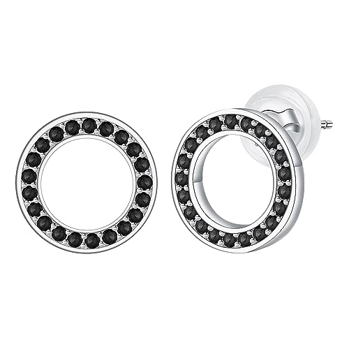 Arrebol Runde Ohrringe 925 Sterling Silber Damen Schwarz Ohrstecker Romantische mit Zirkonia Original Schmuck Für Frauen Schwester Freundin Mädchen Mutter Tochter Geschenk von Arrebol