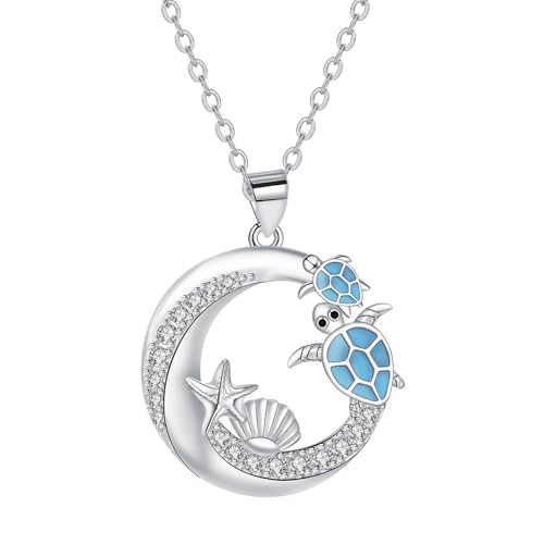 Arrebol Schildkröten Kette Silber 925 Damen Ozean Halskette Anhänger Original Für Frauen Schmuck Geschenk |45cm+5| von Arrebol