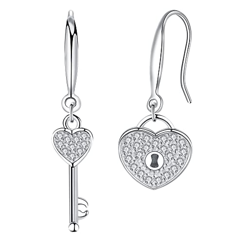 Arrebol Schloss Schlüssel Ohrringe Damen 925 Sterling Silber Asymmetrische Ohrhänger mit 3A Zirkonia Ohrschmuck Für Frauen Mädchen Geschenk von Arrebol