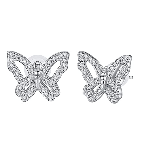 Arrebol Schmetterling Ohrringe Damen 925 Sterling Silber Ohrstecker mit Zirkonia für Frauen Mädchen Schmuck Geschenke Muttertag von Arrebol