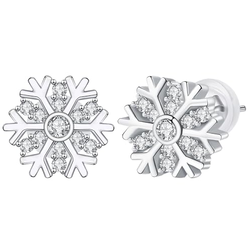 Arrebol Schneeflocke Ohrringe Damen 925 Sterling Silber Ohrstecker Schneeflocken mit 3A Zirkonia Ohrschmuck Für Frauen Erntedankfest Weihnachts Geschenk von Arrebol
