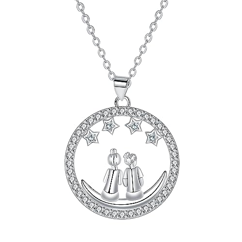 Arrebol Schwester Halskette Damen 925 Sterling Silber Kette mit Anhänger mit Zirkonia Verstellbar Ketten |45cm+5| Für Frauen Mädchen Schmuck Geschenk von Arrebol