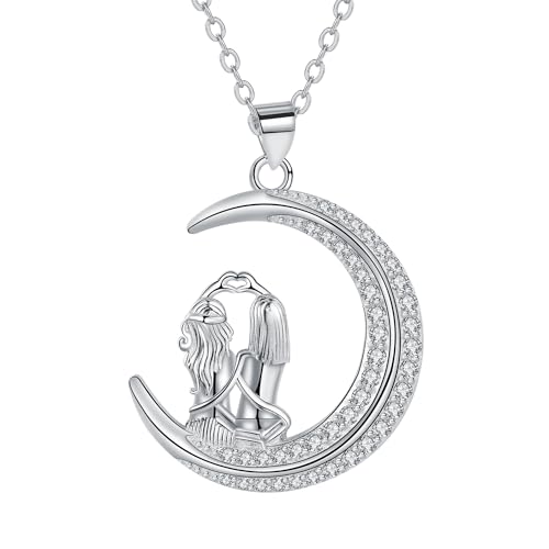 Arrebol Schwester Kette Silber 925 Damen Halskette Mond Anhänger Original Freundschaft für Schwester Freunde Tochter Schmuck Geschenk |45cm+5| von Arrebol