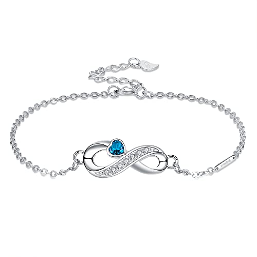 Arrebol Unendlichkeit Armband Damen 925 Sterling Silber Infinity Armbänder mit Blau Herz Zirkonia Unendlichkeitszeichen Charm Armband Verstellbarer 16+4cm Für Frauen Mädchen mit Geschenkbox von Arrebol