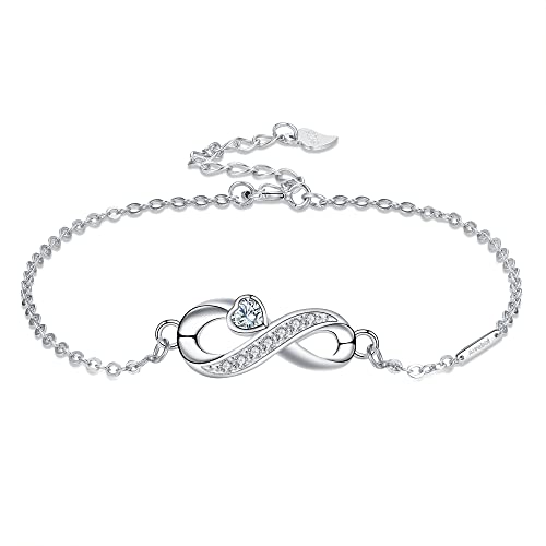 Arrebol Unendlichkeit Armband Damen 925 Sterling Silber Infinity Armbänder mit Weiß Herz Zirkonia Unendlichkeitszeichen Charm Armband Verstellbarer 16+4cm Für Frauen Mädchen mit Geschenkbox von Arrebol