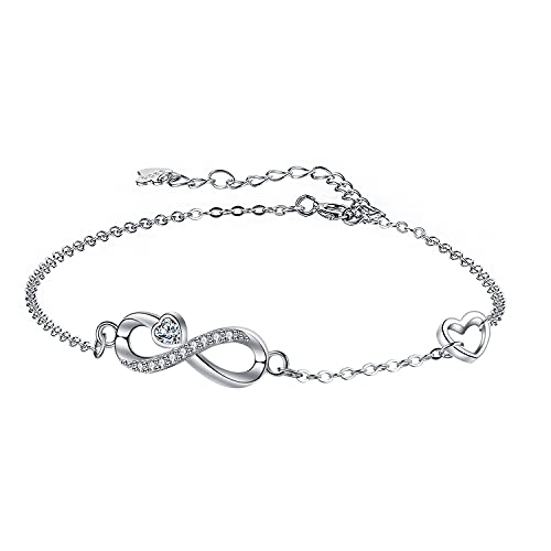 Arrebol Unendlichkeit Armband Damen 925 Sterling Silber Infinity Liebe Symbol Herz Zirkonia Armbänder Verstellbarer Charm Armband 16+4cm von Arrebol