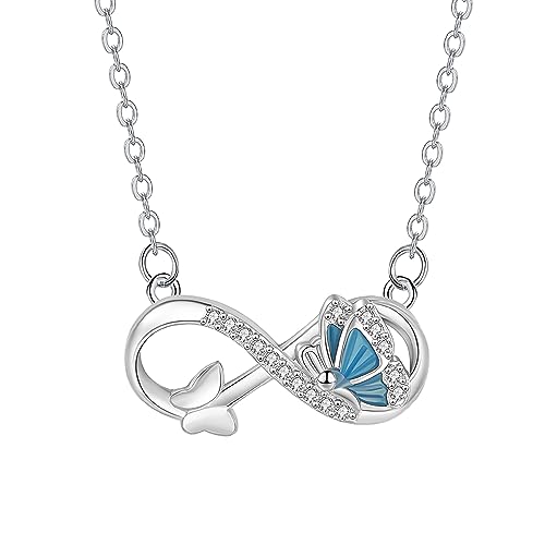 Arrebol Unendlichkeit Kette 925 Sterling Silber Damen Halskette Infinity Anhänger mit Schmetterling Verstellbar Ketten |45cm+5| Für Mutter Freundin Mädchen Frauen Schmuck Geschenk von Arrebol