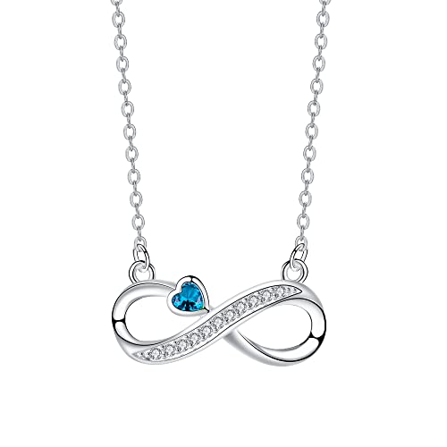 Arrebol Unendlichkeit Kette Damen Halskette 925 Sterling Silber Infinity Anhänger mit Blau Herz Zirkonia Verstellbar Ketten |45cm+5| Für Frauen Schmuck Geschenk von Arrebol