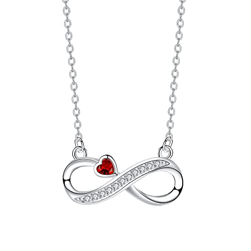 Arrebol Unendlichkeit Kette Damen Halskette 925 Sterling Silber Infinity Anhänger mit Rotem Herz Zirkonia Verstellbar Ketten |45cm+5| Für Frauen Schmuck Geschenk von Arrebol