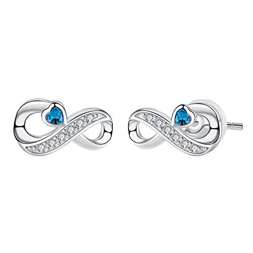 Arrebol Unendlichkeit Ohrringe Damen 925 Sterling Silber Infinity Ohrstecker mit Blau Herz Zirkonia Ohrschmuck Für Frauen mit Geschenkbox von Arrebol