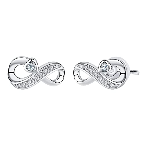 Arrebol Unendlichkeit Ohrringe Damen 925 Sterling Silber Infinity Ohrstecker mit Weiß Herz Zirkonia Ohrschmuck Für Frauen Mädchen mit Geschenkbox von Arrebol