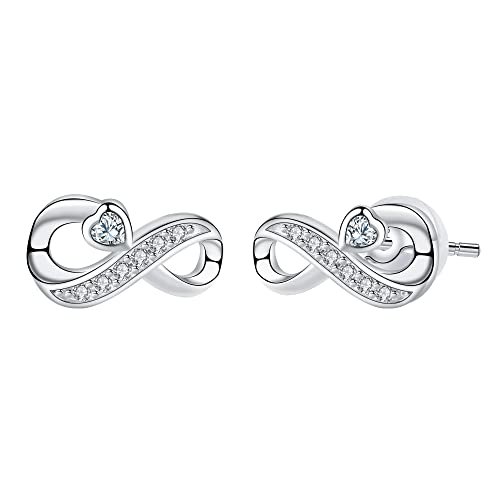 Arrebol Unendlichkeit Ohrringe Damen 925 Sterling Silber Infinity Ohrstecker mit Weiß Herz Zirkonia Ohrschmuck Für Frauen mit Geschenkbox von Arrebol