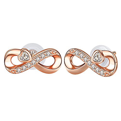 Arrebol Unendlichkeit Ohrringe Damen 925 Sterling Silber Ohrstecker Infinity mit Herz Zirkonia Ohrschmuck Rosegold Für Frauen Mädchen mit Geschenkbox von Arrebol