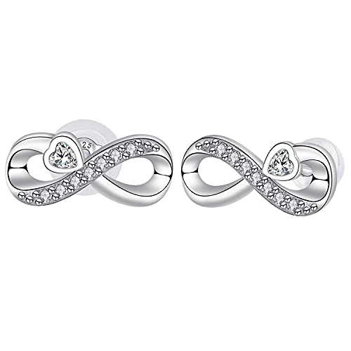 Arrebol Unendlichkeit Ohrringe Damen 925 Sterling Silber Ohrstecker mit Herz Zirkonia Ohrschmuck Für Frauen Mädchen mit Geschenkbox von Arrebol