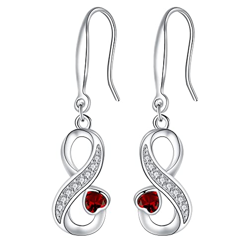 Arrebol Unendlichkeit Ohrringe Silber 925 Damen Infinity Ohrhänger mit Rotem Herz Zirkonia Ohrschmuck Für Frauen Mädchen mit Geschenkbox von Arrebol