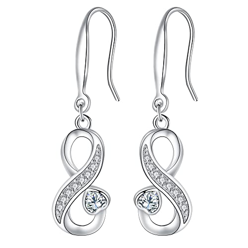 Arrebol Unendlichkeit Ohrringe Silber 925 Damen Infinity Ohrhänger mit Weiß Herz Zirkonia Ohrschmuck Für Frauen mit Geschenkbox von Arrebol