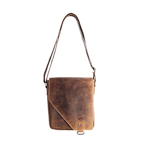 Arrigo Crossover Umhängetasche Leder Hellbraun - Schultertasche Damen und Herren - Vintage Büffelleder 27x24.5x7.5 cm von Arrigo