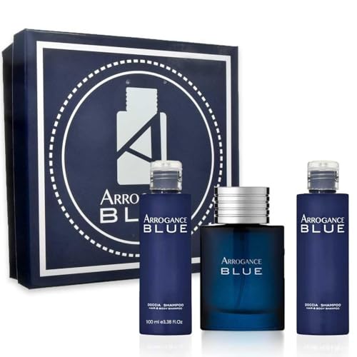 Arrogance Blue Geschenkbox für Herren, Parfüm, Edt, 50 ml, 2 x Dusch-Shampoo, 100 ml von Arrogance