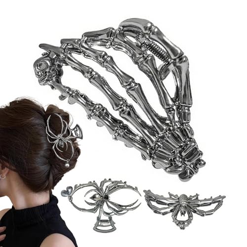 3 Stück Halloween Klaue Clips Metall Horror Klaue Klemme Spinnenkrallen Clip Gothic Klauen Clip Dekorative Gruselspinne Skelett Haarspangen für Frauen Halloween Zubehör von Arroopu