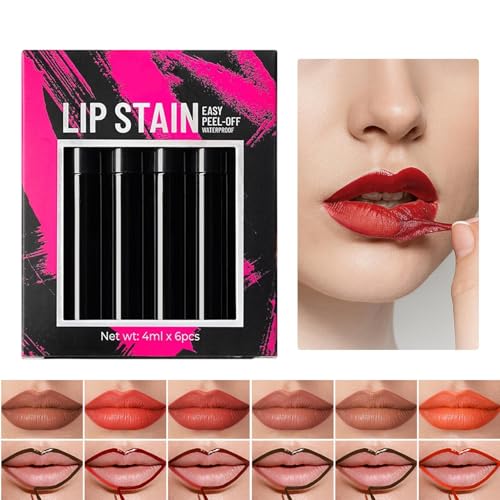 Arroopu Peel Off Lippenfarbe Set,Make-up Lippenfarbe Peel-off - 6 Stück Langzeit Transferfeste für Frauen Mädchen Freundin Schwester Familie Ehefrau von Arroopu