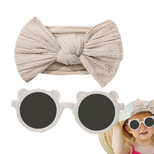 Arrovarp Stirnbandschleifen für Babys, Neugeborenen-Stirnbandschleifen, Brillen und Stirnbänder für Babys, Baby-Mädchen-Schleifen-Stirnband-Sonnenbrillen-Set, niedliche Nylon-Schleifen-Haarbänder, von Arrovarp