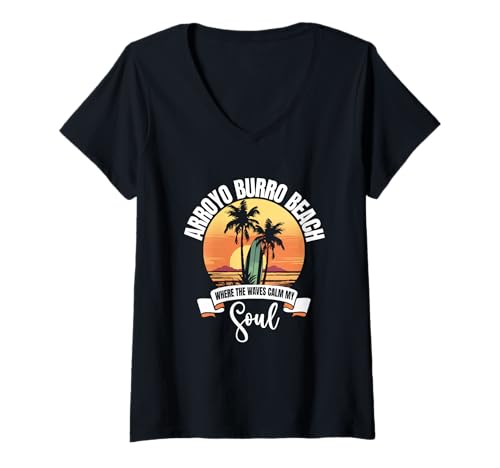 Damen Wellen - Arroyo Burro Beach T-Shirt mit V-Ausschnitt Damen Wellen - Arroyo Burro Beach T-Shirt mit V-Ausschnitt von Arroyo Burro Beach in California Designs