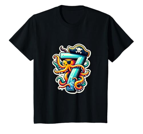 Kinder Geburtstag: Octopus Pirate Boy, 7. Geburtstag T-Shirt von ArrrTees Co.
