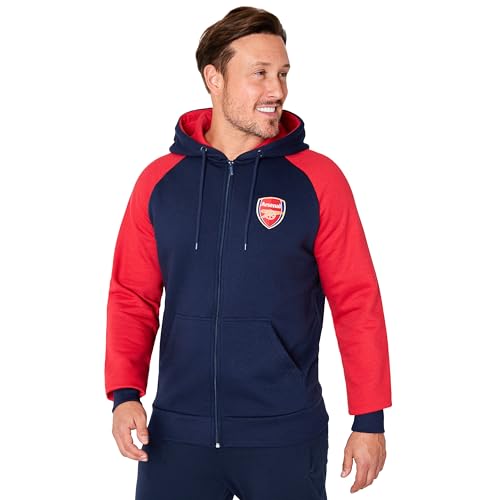 Arsenal FC Full Zip Hoodie Herren, Kapuzenpullover Herren mit Vordertasche - Fussball Geschenke Männer (Dunkelblau/Rot, 3XL) von Arsenal F.C.