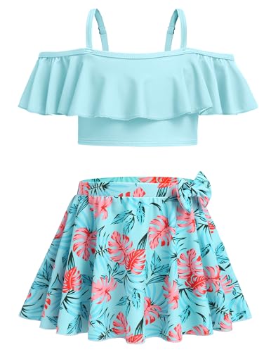 Arshiner 3 Stück Mädchen Bikini Sets Kinder BlumenTie Dye Badeanzug Sommer Strand Bademode Set Surfen Badeanzüge für Kinder Blau 130 von Arshiner