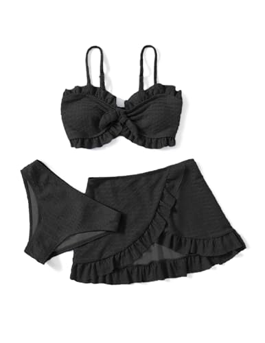 Arshiner Badeanzüge für Mädchen Bikini Set 3-teilige Bademode Top+Rocks +Slips Badebekleidung Kinder Badeanzug mit Rock Bademode Schwimmanzug für Mädchen Schwarz 5-6 Jahre von Arshiner