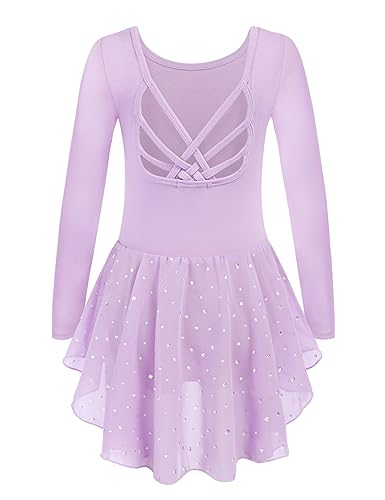 Arshiner Ballett Kleider Kinder Mädchen Ballettkleidung Tanzkleider Lila Baumwolle Tanzbekleidung Ballett Trikot mit Rock Tutu 120/2-3 Jahre von Arshiner
