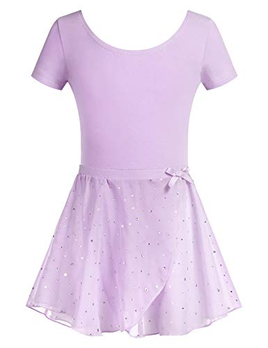 Arshiner Ballettanzug Zweiteilig Mädchen Ballettkleid Kurzarm Kinder Ballettkleidung Baumwolle Ballett Trikot mit Rock Tütü Lila 160/10-11 Jahre von Arshiner