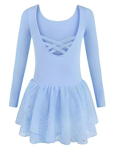 Arshiner Ballettkleider Mädchen Langarm Ballettkleidung Baumwolle Glitzer Tanzkleid Ballettanzug Kinder Balletttrikot mit Tüllrock von Arshiner