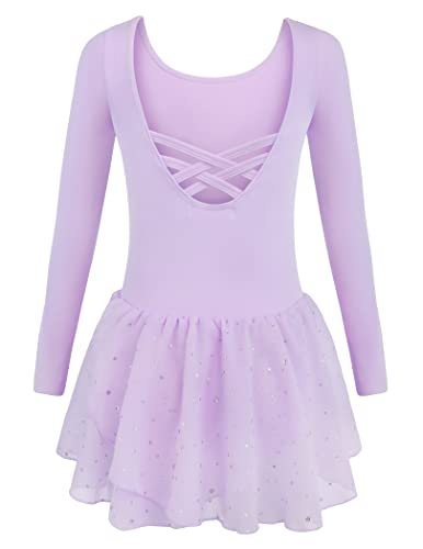 Arshiner Ballettkleider Mädchen Langarm Ballettkleidung Baumwolle Glitzer Tanzkleid Ballettanzug Kinder Balletttrikot mit Tüllrock von Arshiner