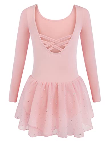 Arshiner Ballettkleider Mädchen Langarm Ballettkleidung Baumwolle Glitzer Tanzkleid Ballettanzug Kinder Balletttrikot mit Tüllrock von Arshiner