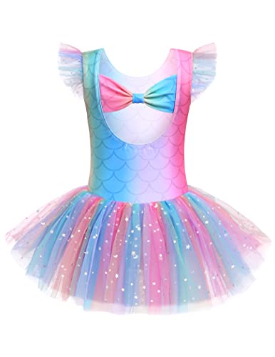 Arshiner Ballettkleidung Ballettkleid für Mädchen 2-10 Jahre Balletttrikot Tanzrock Kinder Ballett Tutu Kleid Kleinkind Glänzende Rüschenärmel Tanzkleidung Meerjungfrau 130 von Arshiner