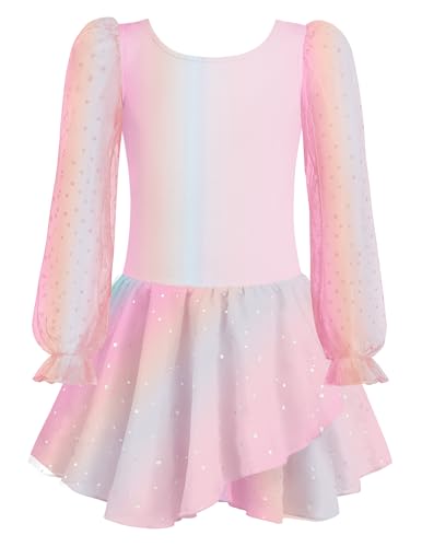 Arshiner Ballettkleidung Kinder Balletttrikot Regenbogen Baumwolle Ballettkleid Mädchen Mesh Puffärmel Tanzkleid Ballett Trikot Ballettanzug mit Tütü 130/4-5 Jahre von Arshiner