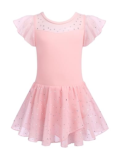 Arshiner Ballettkleidung Mädchen Masche Gerüschte Kurze Ärmel Tanzkleid Ballettkleid Kinder Baumwolle Ballettanzug Ballett Trikot Ballerina Kleid Balletttrikot Ballett Kleider mit Rock Tütü Rosa 140 von Arshiner