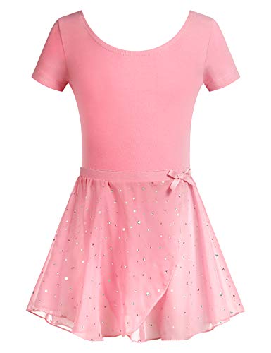 Arshiner Ballettkleidung Set Mädchen Ballettkleid Kinder Ballettanzug Ballett Trikot mit Rock Tütü mit Glitzersteinen Tanzkleid Dunkelrosa 130/4-5 Jahre von Arshiner