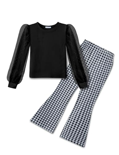 Arshiner Bekleidungssets Mädchen Langarmshirt Schwarz Karierter Schlaghose Kinder Zweiteiler Outfit Set Herbst Winter Halloween Kinderkleidung 130/8-9 Jahre von Arshiner