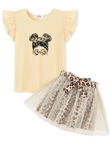 Arshiner Bekleidungssets für Mädchen Leopard Kleid Set Kinder Sommer Ärmellos T-Shirt Tüllrock Kleidungsset Mädchen Outfit 90/3-4 Jahre von Arshiner