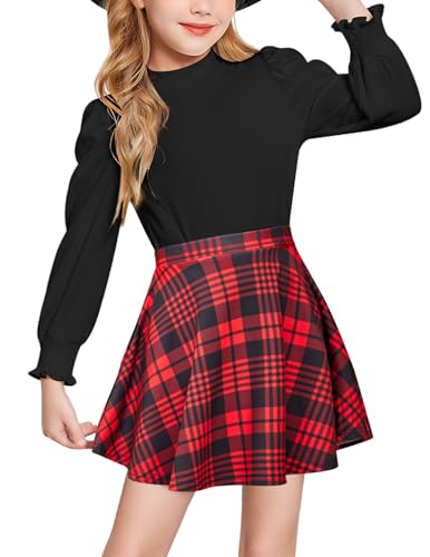 Arshiner Bekleidungssets für Mädchen Schwarz Langarmshirts mit Rock Zweiteilig Kinder Outfit Kleidung Set Freizeit Mode Kinderkleidung mit Tasche 150/11-12 Jahre von Arshiner