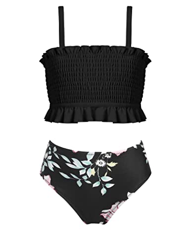 Arshiner Mädchen Bikini Set Sommer Badeanzüge Kinder Verstellbare Träger Tankini Mit Eleganten Falten Bademode Bikinis für Mädchen 5-13 Jahre 140 von Arshiner